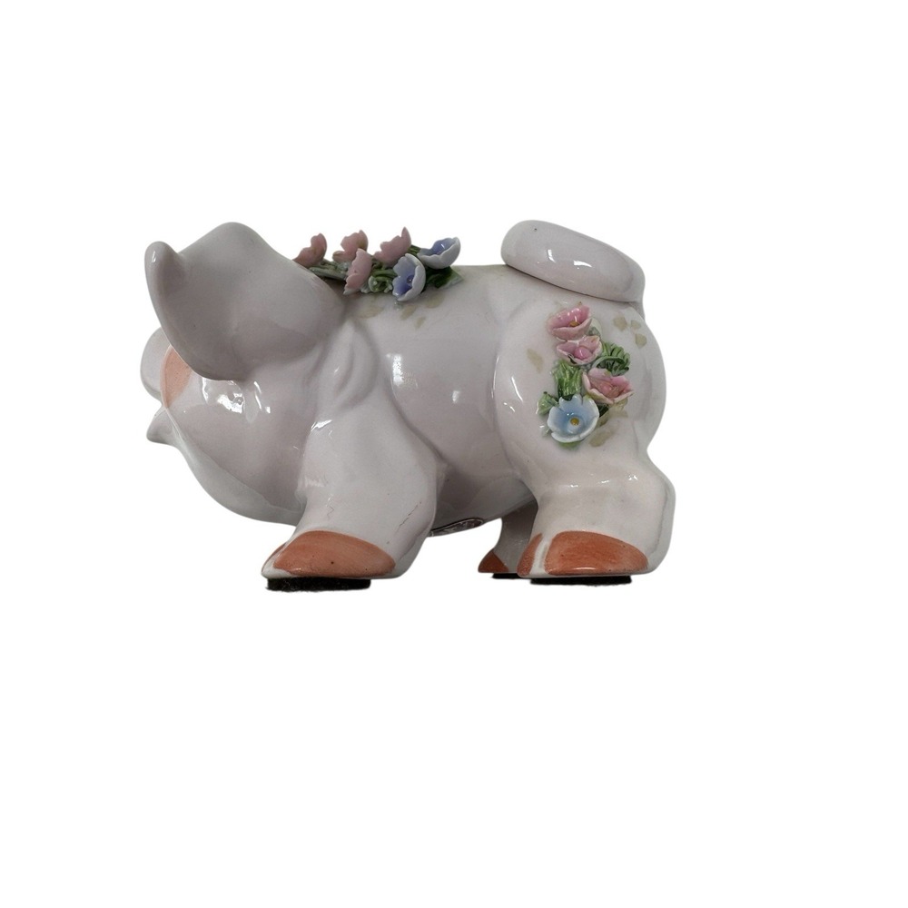 Vintage Lefton China Piggy Bank Hand Painted Applied Flowers Fancy - Picture 2 of 4